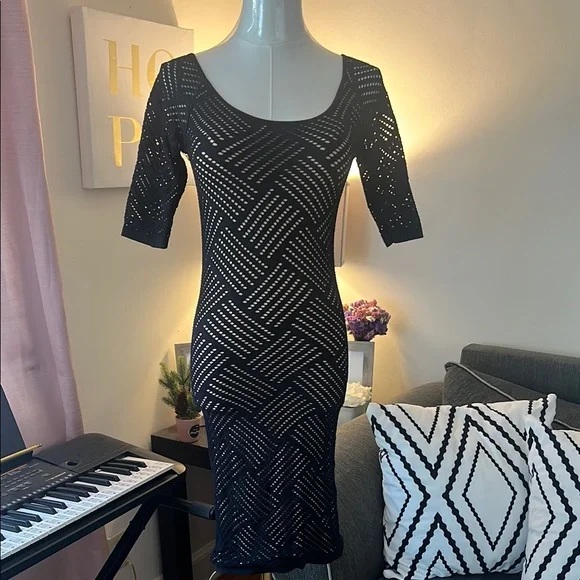 black and nude bodycon dress Women's Black Color Collection